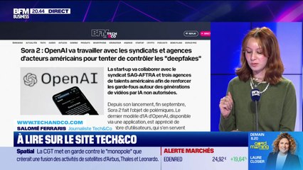 À lire sur le site Tech&Co : OpenAI va travailler avec les syndicats et agences d'acteurs américains pour contrôler les "deepfakes", par Salomé Ferraris - 21/10