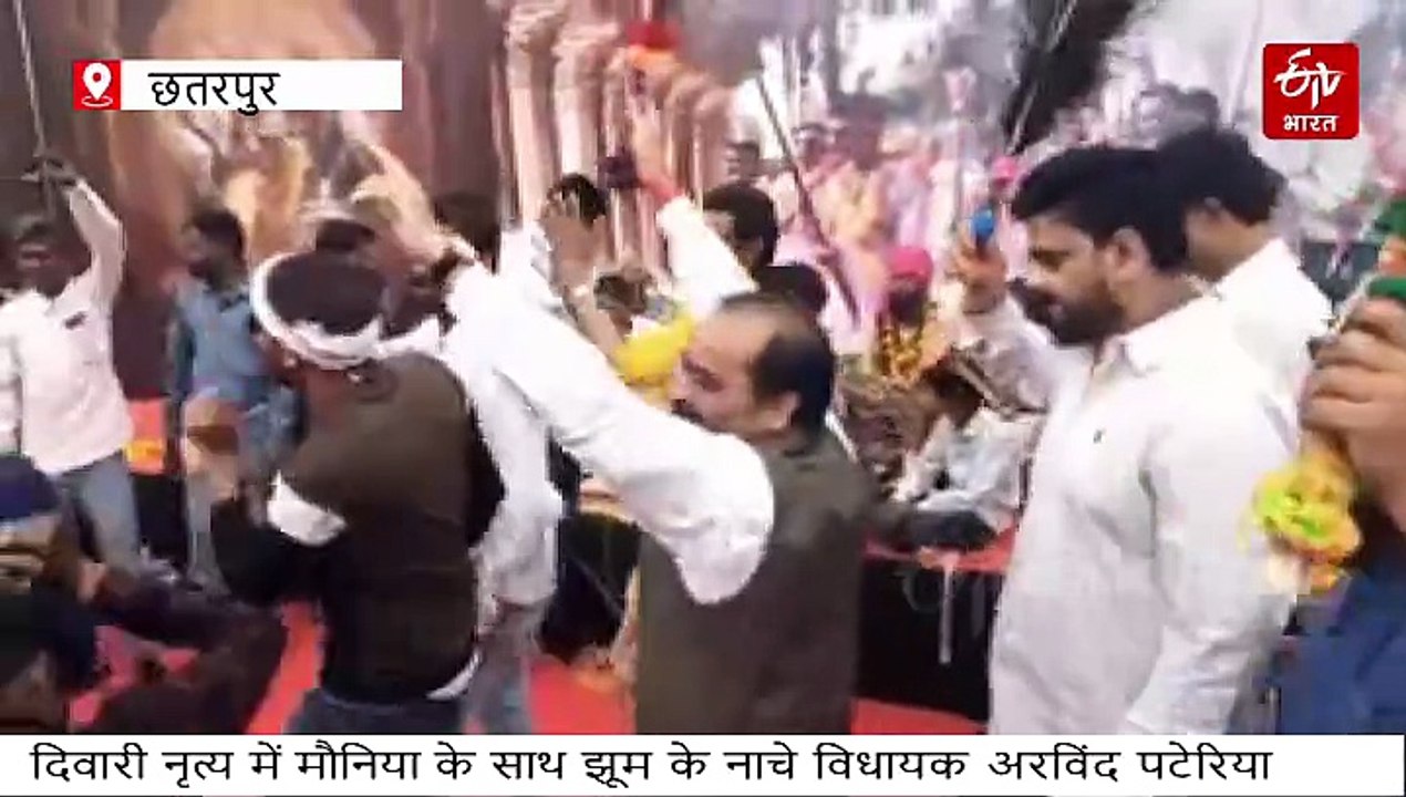दिवारी नृत्य में मौनिया के साथ मोर के पंख ले झूम के नाचे बीजेपी विधायक अरविंद पटेरिया