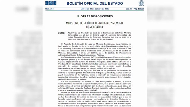 El Gobierno declara Lugar de Memoria Democrática la Real Casa de Correos