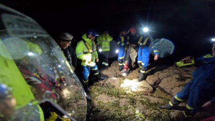 Watch as Scarborough RNLI rescues injured angler stranded on rocks at Holbeck