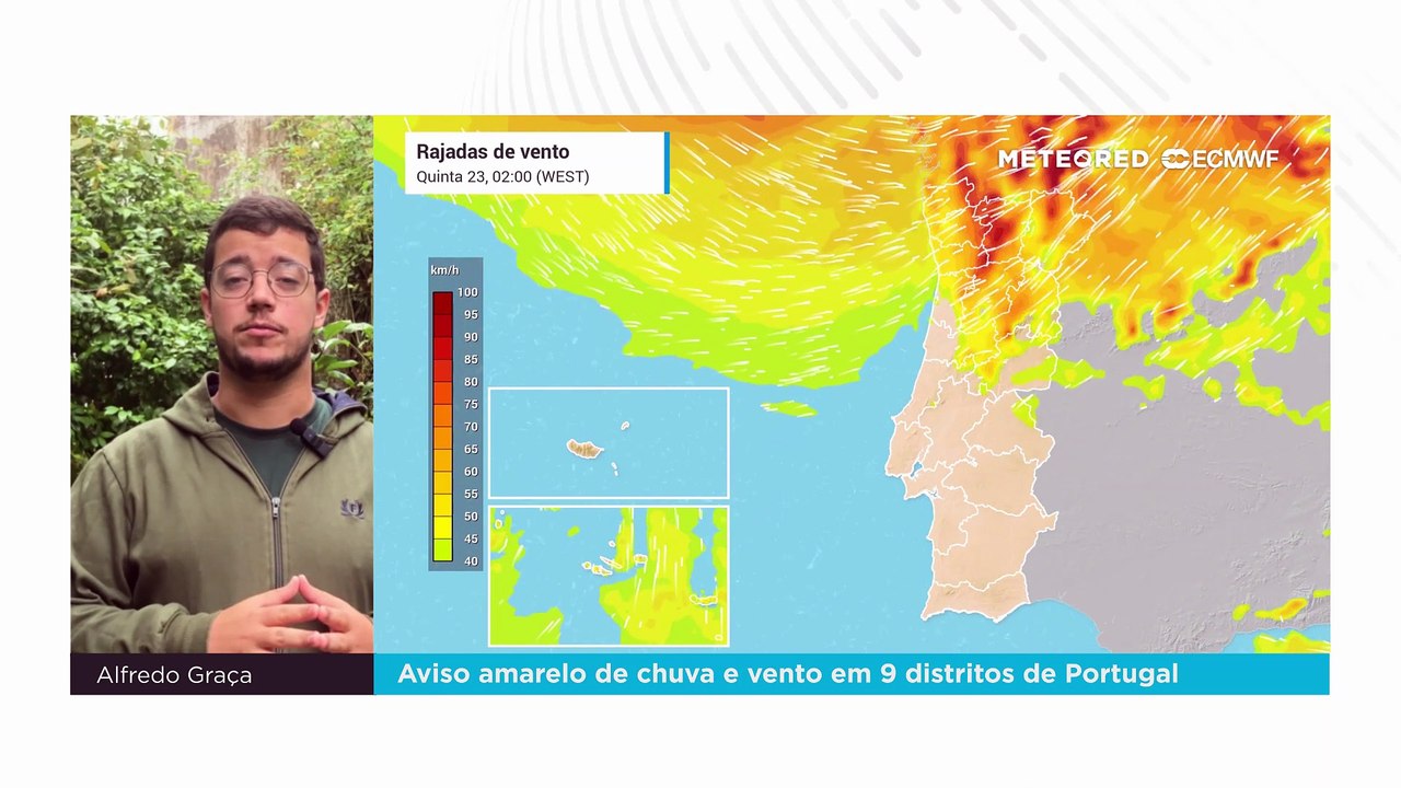 Aviso amarelo de chuva e vento em 9 distritos de Portugal