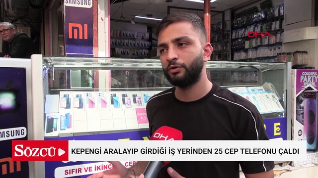 Kepengi aralayıp girdiği iş yerinden 25 cep telefonu çaldı