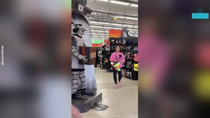 Woman Gets Scared by Halloween Decoration