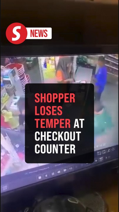 Angry shopper throws his shopping at a cashier