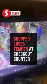Angry shopper throws his shopping at a cashier