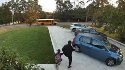 Mom Chases After Toddler Who Runs Away After Seeing School Bus