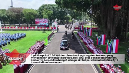 Pelukan Persahabatan Prabowo Sambut Kedatangan Presiden Afrika Selatan Ramaphosa di Indonesia