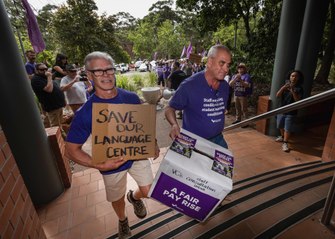 UON staff strike: Staff march on the chancellery in protest. 23rd October 2025, Newcastle Herald