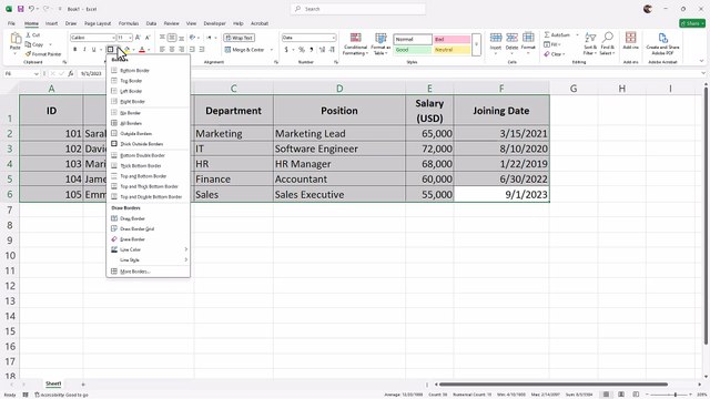 Microsoft Excel 27 Adding Borders to Cells