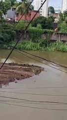Rio transborda no Jardim das Margaridas e interdita entrada de veículos; veja imagens
