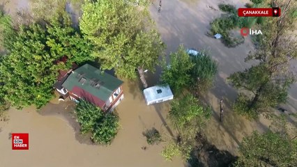 Çanakkale'de sele teslim olan bölgeler dron ile görüntülendi