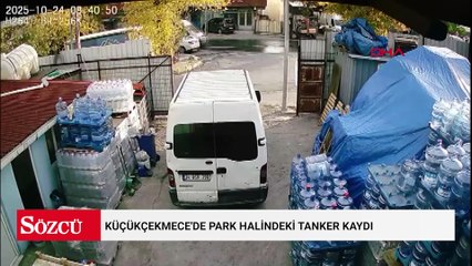 Küçükçekmece'de park halindeki tanker kaydı: İş yerine çarptı