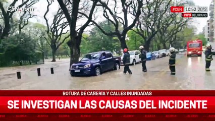 Caos de agua y descontrol en Belgrano: se rompió un caño maestro de AySA y una catarata inundó La Pampa y Ramsay