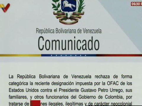 Venezuela rechaza las sanciones criminales impuesta por EE.UU. contra el presidente Petro
