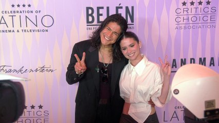 Cristo Fernandez and Camila Perez attend the "5th Annual Celebration of Latino Cinema & Television" purple carpet