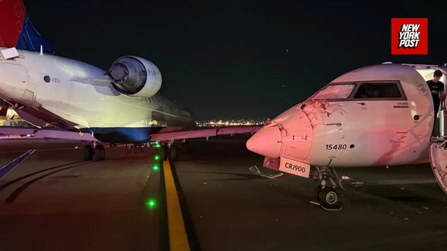 Animation shows Delta flights full of passengers collide while taxiing at LaGuardia Airport