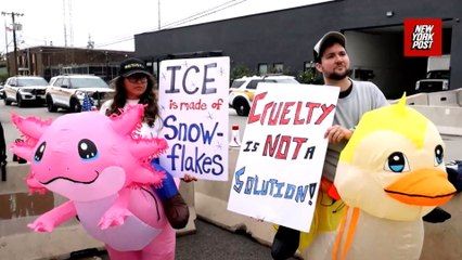 Activists in Halloween costumes protest ICE outside Chicago facility