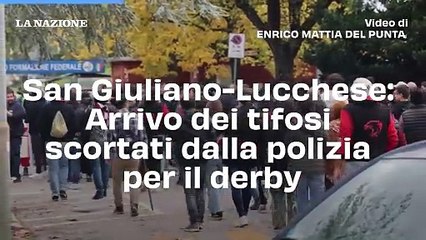 San Giuliano-Lucchese: Arrivo dei tifosi scortati dalla polizia per il derby