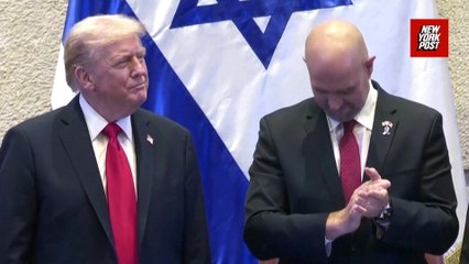 Trump greeted by huge standing ovation and Trump hats at the Knesset