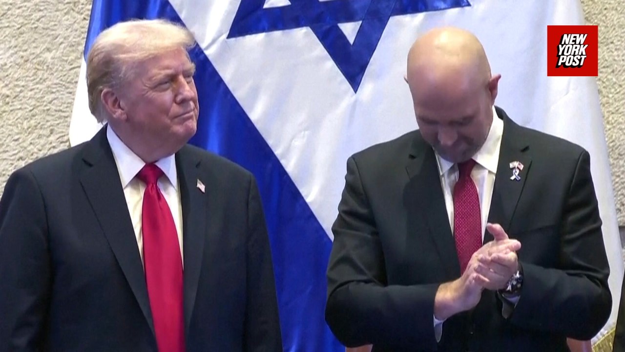 Trump greeted by huge standing ovation and Trump hats at the Knesset