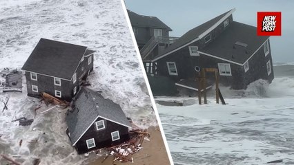 Dramatic moment North Carolina homes collapse into ocean from hurricane winds