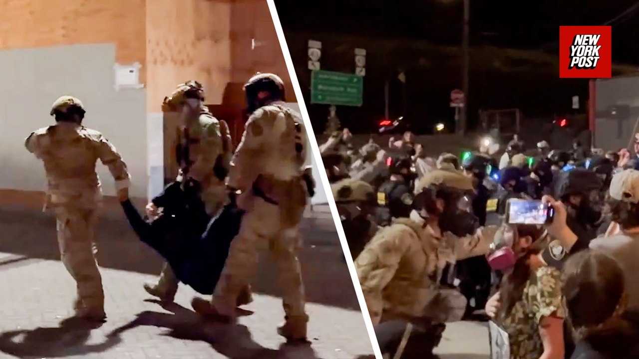 Agents carry Portland protester into ICE facility – as Oregon sues Trump