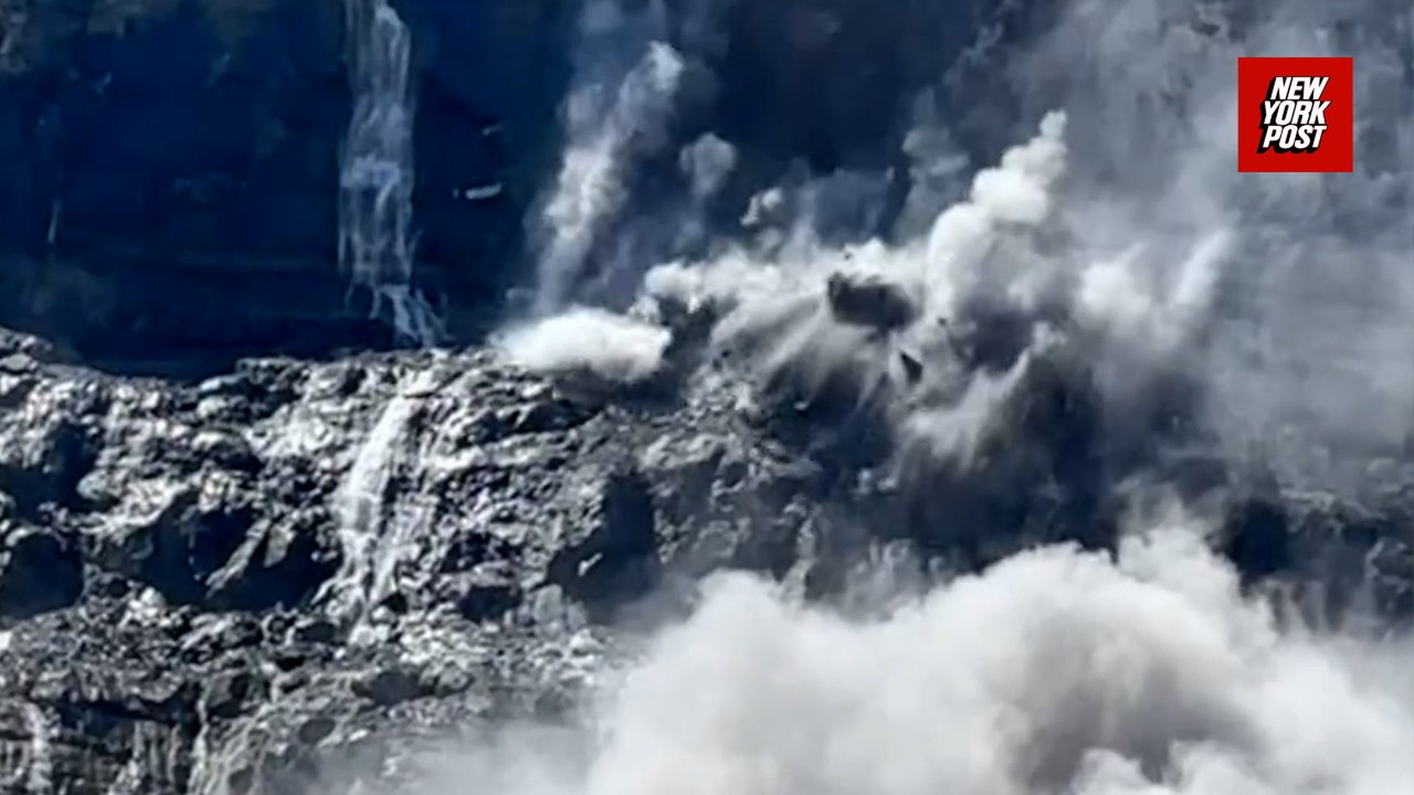 Terrifying moment hiker runs from deadly falling rocks at Canadian national park