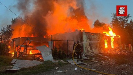 Firefighters battle massive blaze after Russian missile barrage hits Ukraine