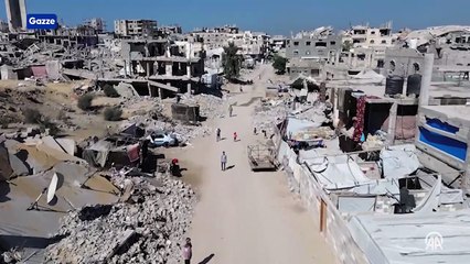İsrail'in Gazze'nin Batn es-Semin Mahallesi'nde bıraktığı yıkım havadan görüntülendi