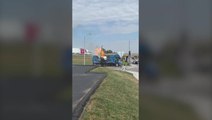 Watch as garbage truck erupts into flames