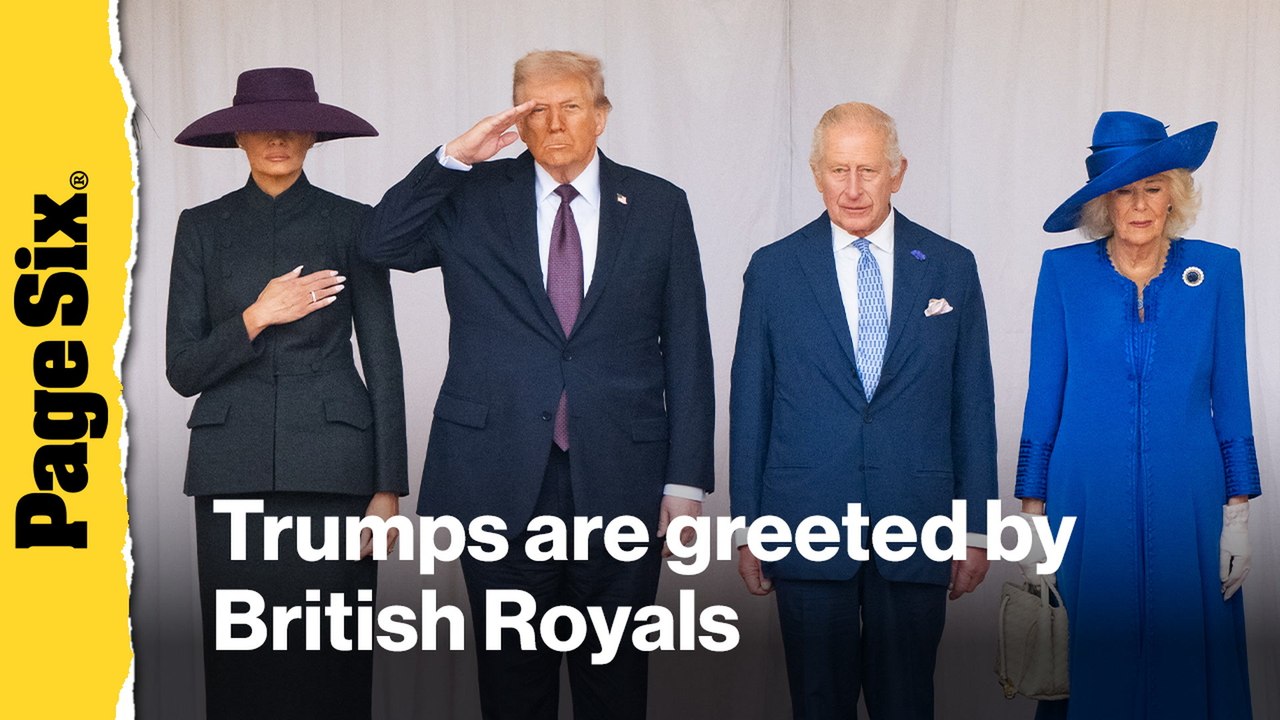 Donald and Melania Trump are greeted by British Royals in a Windsor Castle Arrival Ceremony