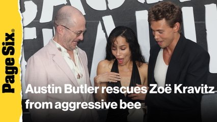 Fearless Austin Butler rescues Zoë Kravitz from aggressive bee at 'Caught Stealing' London premiere