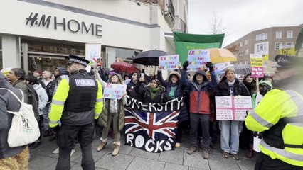 Refugees are welcome here said Exeter is for Everyone campaigners to those in the British Unity March, video Alan Quick IMG_6403