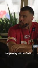 Pat Mahomes reminds the room that Travis Kelce is engaged, not dating, Taylor Swift