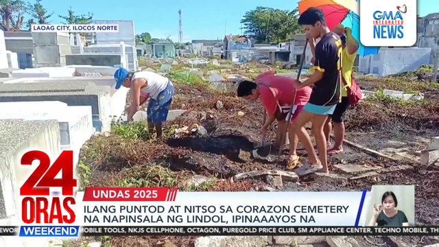 Quake-exposed bones from Bogo’s Corazon cemetery transferred to makeshift chambe | 24 Oras Weekend
