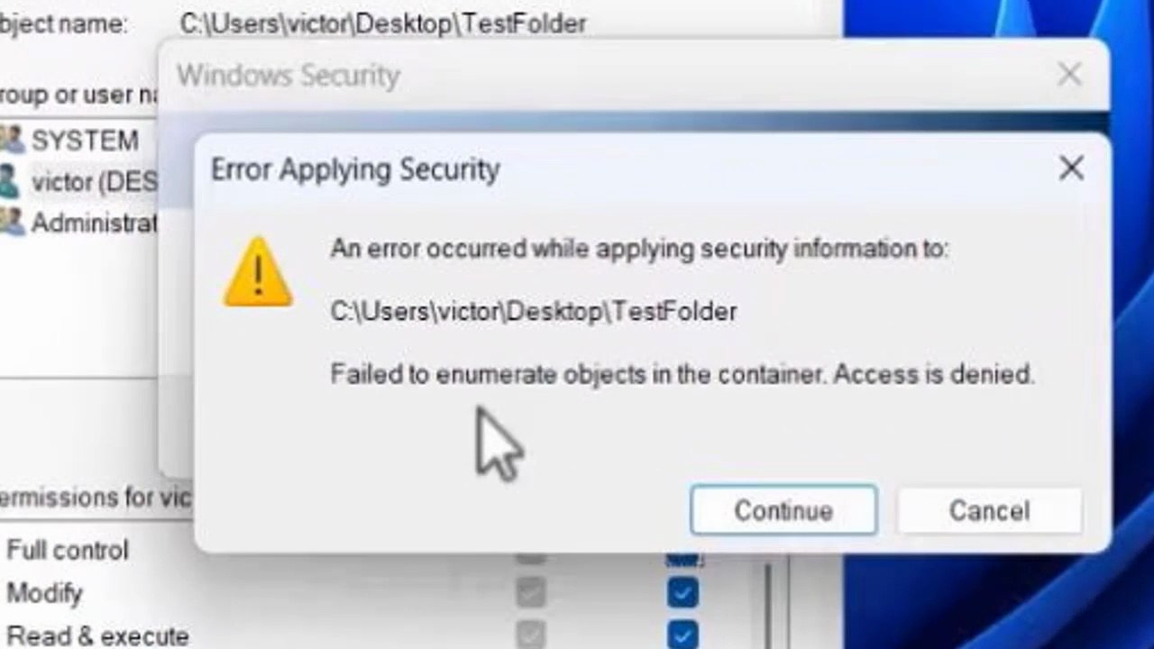 failed to enumerate objects in the container access is denied windows 11/10/8/7 Fix