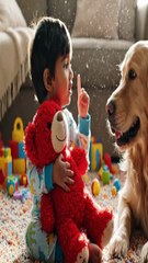 Little boy teaching a cat a lesson