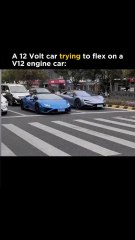 A 12V car trying to flex on a V12 Lamborghini… 💀#luxurycars #bydu9 #lamborghini #techvslegacy #supercarwars #successfularcs #whenmoneytalks