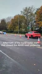 Massive hole in the road after burst water main on the A628 yesterday