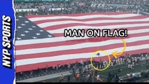 Man gets stuck on American flag during anthem before Jets vs. Steelers