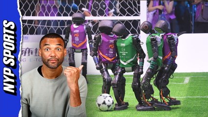 Humanoid robots guided by AI compete in first 3-on-3 soccer game