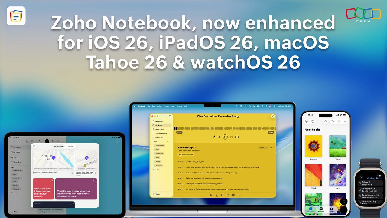 Zoho Notebook with Liquid Glass  Enhanced for iOS 26, iPadOS 26, macOS Tahoe & watchOS 26