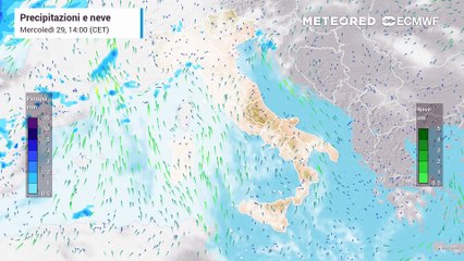 Mappa relativa a nubi e piogge in arrivo sull'Italia