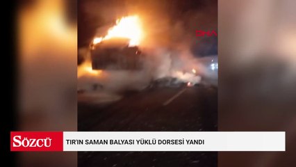 TIR'ın saman balyası yüklü dorsesi yandı