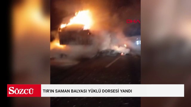 TIR'ın saman balyası yüklü dorsesi yandı
