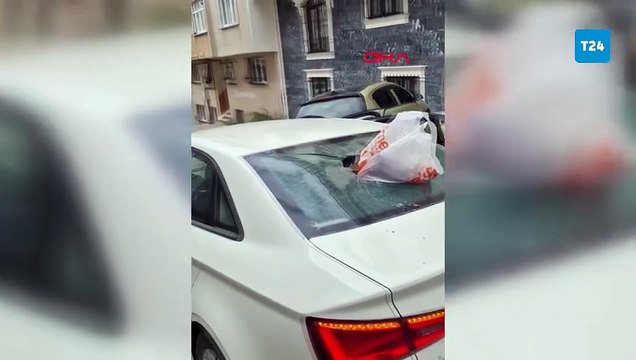 Neye uğradığını şaşırdı; apartmandan atılan çöp düğün konvoyundaki aracın camını patlattı!
