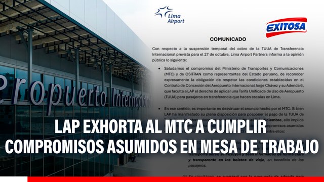 Aeropuerto Jorge Chávez: LAP exhorta al MTC a cumplir compromisos asumidos en mesa de trabajo