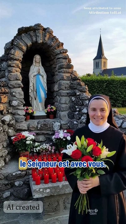 Je vous salue Marie, pleine de grâce; le Seigneur est avec vous.