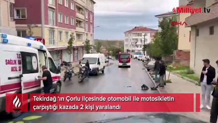 Motosiklet ile otomobilin çarpıştığı kaza kamerada