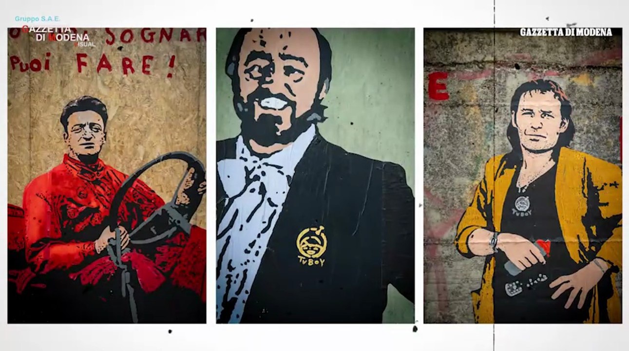 La street art di Tvboy a Modena: omaggio a Vasco, Pavarotti e Ferrari